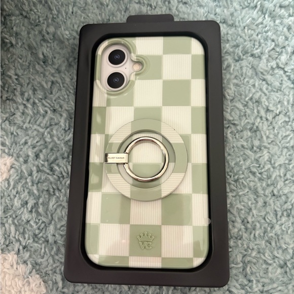 Velvet Caviar Mint Checkered Phone Case with Ring Holder - Picture 1 of 3